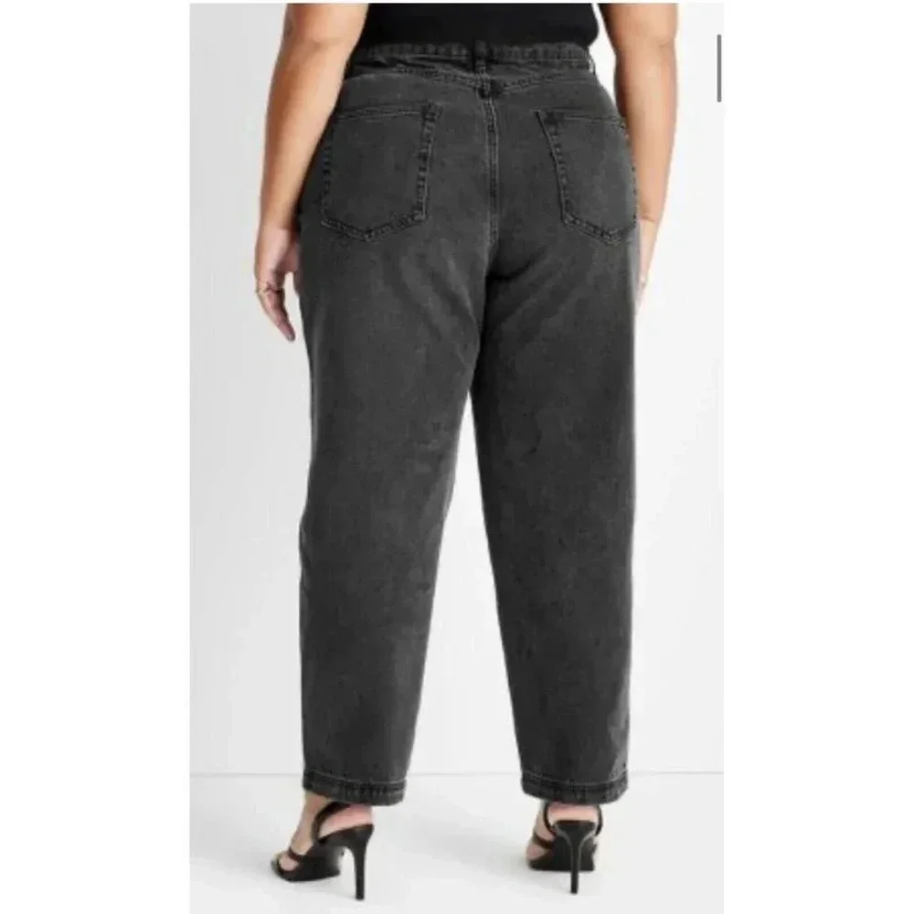 Future Collective Kahlana Brown Size 0 Jeans Black Overlap Waist Tapered Leg NWT - Picture 3 of 12
